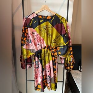 zara mixed floral print dolan sleeve dress